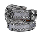 Skull Buckle Grey Strap with Grey Studs Rhinestone Belt-Belts-The Rhinestone Belts