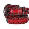 Skull Buckle with Red Studded Design Rhinestone Belt-Belts-The Rhinestone Belts