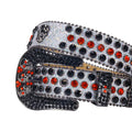 Skull Buckle Grey Strap with Black and Red Studs Rhinestone Belt-Belts-The Rhinestone Belts