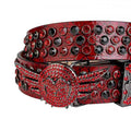Angel Wings Buckle Red Strap with Red and Black Studs Rhinestone Belt-Belts-The Rhinestone Belts