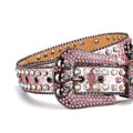 Skull Buckle Pink Strap with Multi Studs Rhinestone Belt-Belts-The Rhinestone Belts