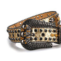 Skull Buckle Gold Strap with Gold and Black Studs Rhinestone Belt-Belts-The Rhinestone Belts