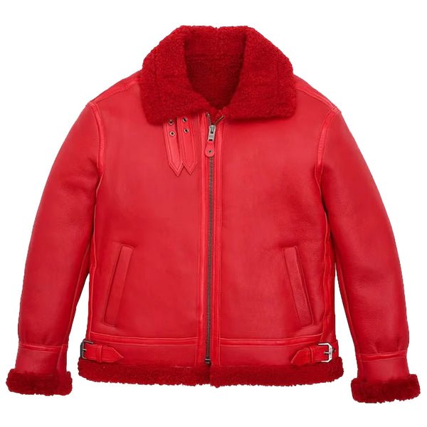 Men's Red B3 Icon Military Shearling Bomber Jacket