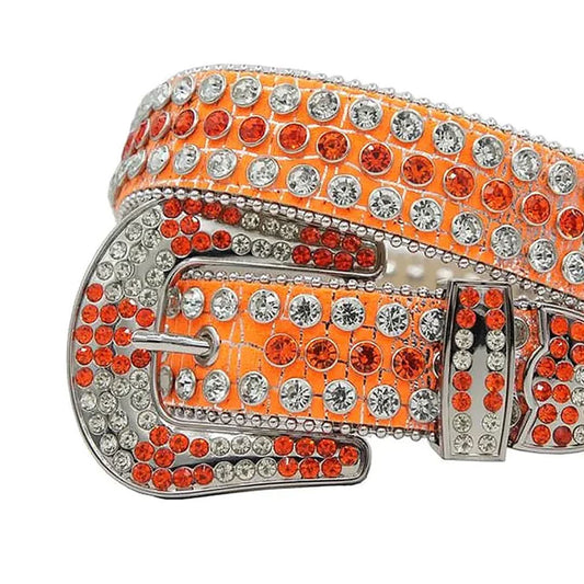 Orange Strap with Orange and Crystal Studs Rhinestone Belt-Belts-The Rhinestone Belts