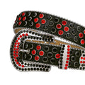 Black Strap with Red and Black Studs Rhinestone Belt-Belts-The Rhinestone Belts