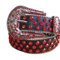 Red Rhinestones with Black Textured Strap and Silver Buckle Rhinestone Belt-Belts-The Rhinestone Belts