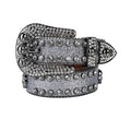 Skull Buckle Grey Strap with Grey Studs Rhinestone Belt-Belts-The Rhinestone Belts