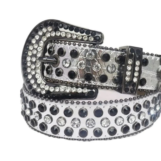 Diamond and Black Rhinestones with Silver Strap Rhinestone Belt-Belts-The Rhinestone Belts