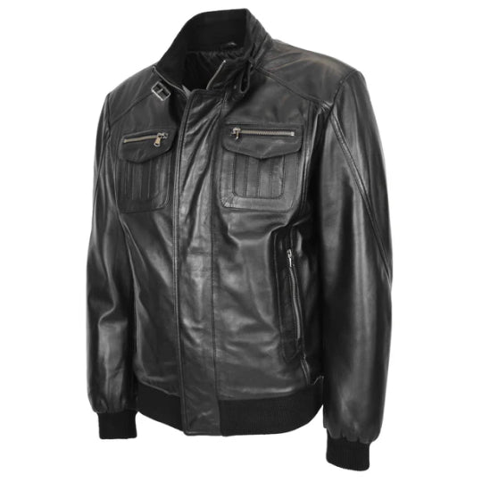 Men's Black Phantom Flight Leather Bomber Jacket