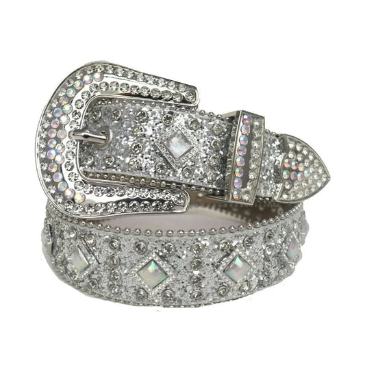 Diamond Rhinestones with Grey Glitter Strap Rhinestone Belt-Belts-The Rhinestone Belts