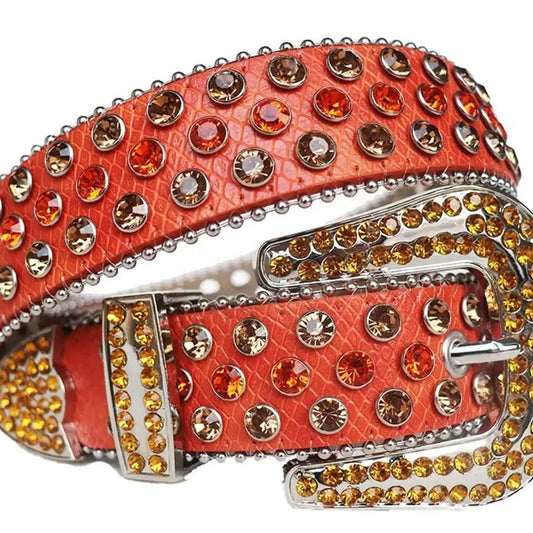 Multi Rhinestones with Red Strap Rhinestone Belt-Belts-The Rhinestone Belts