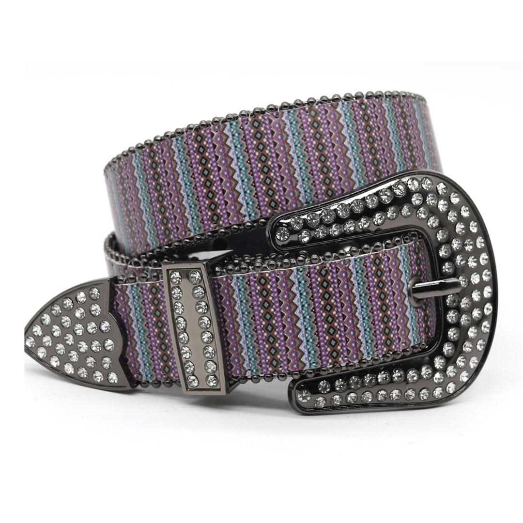 Engraved Buckle Angel Trbnch with White Studded Strap Rhinestone Belt-Belts-The Rhinestone Belts