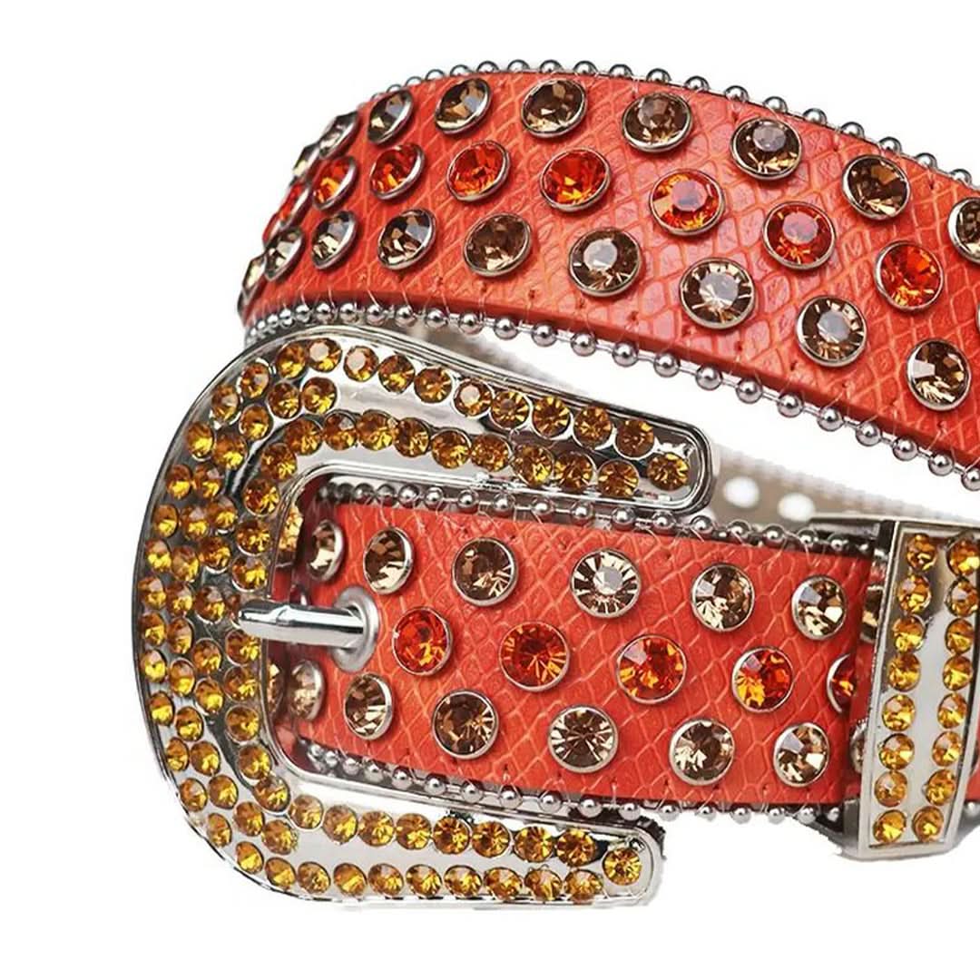 Multi Rhinestones with Red Strap Rhinestone Belt-Belts-The Rhinestone Belts