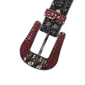 Skull Buckle Black Strap with Red and Crystal Studs Rhinestone Belt-Belts-The Rhinestone Belts