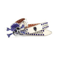 Metal Skull Buckle White Strap with Crystal and Blue Studs Rhinestone Belt-Belts-The Rhinestone Belts