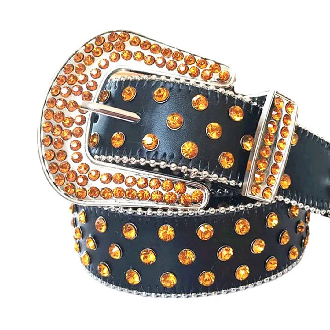 Orange Rhinestones with Black Strap Rhinestone Belt-Belts-The Rhinestone Belts