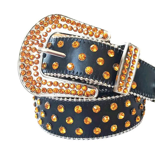 Orange Rhinestones with Black Strap Rhinestone Belt-Belts-The Rhinestone Belts