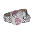 Globe Buckle with Silver and Pink Studs Rhinestone Belt-Belts-The Rhinestone Belts