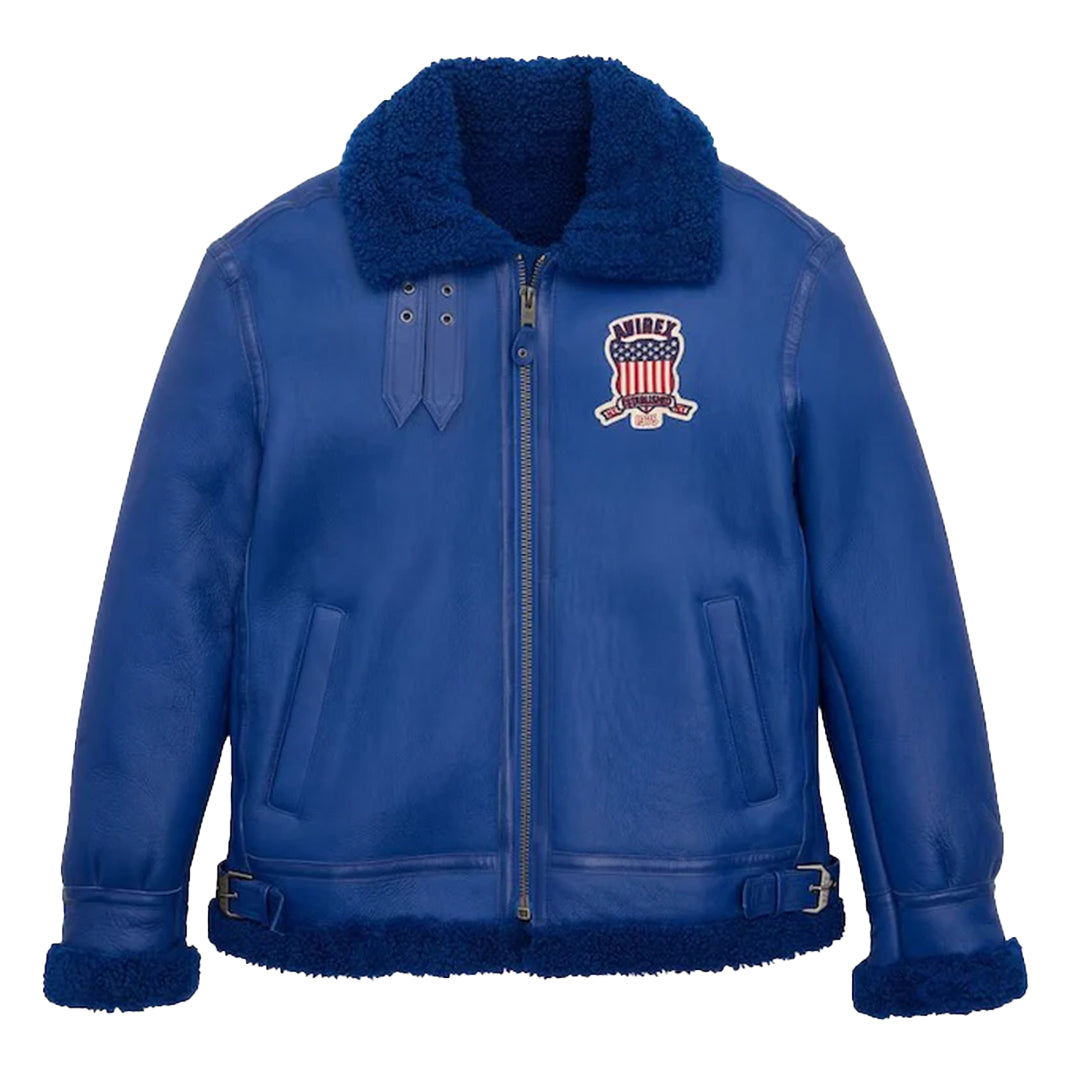 Men's Blue B3 Icon Military Shearling Bomber Jacket