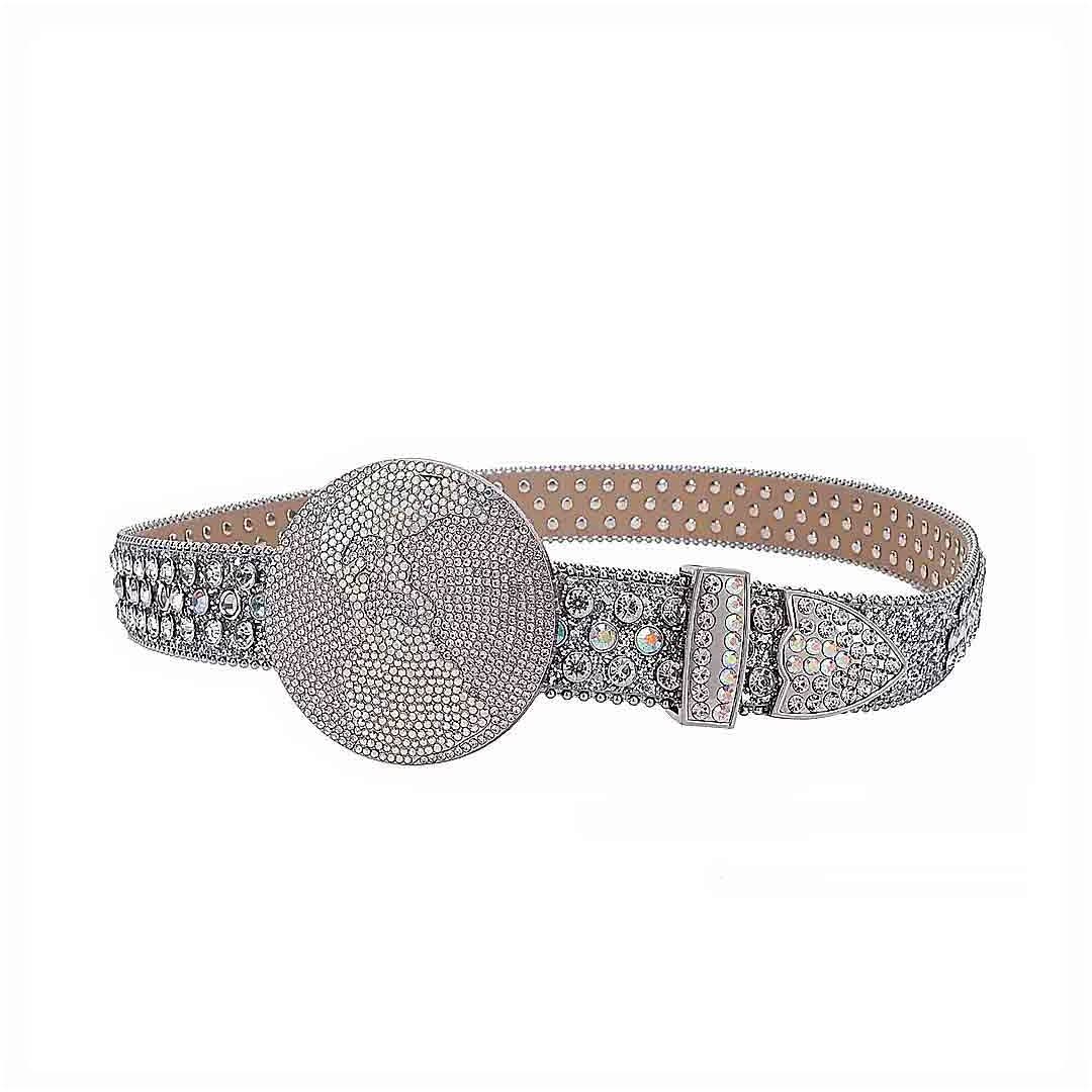 Globe Buckle with Silver and Crystal Studs Rhinestone Belt-Belts-The Rhinestone Belts