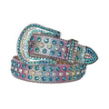 Blue and Chromatic Rhinestones with Pink Chromatic Strap Rhinestone Belt-Belts-The Rhinestone Belts