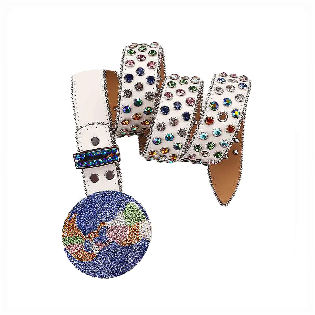 Globe Buckle with Crystal and Multi Studs Rhinestone Belt-Belts-The Rhinestone Belts