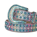 Blue and Chromatic Rhinestones with Pink Chromatic Strap Rhinestone Belt-Belts-The Rhinestone Belts