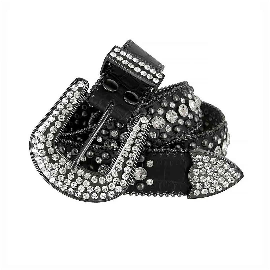 Black Strap with Crystal Studs Rhinestone Belt-Belts-The Rhinestone Belts
