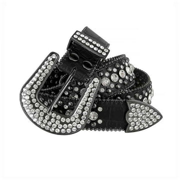 Black Strap with Crystal Studs Rhinestone Belt-Belts-The Rhinestone Belts