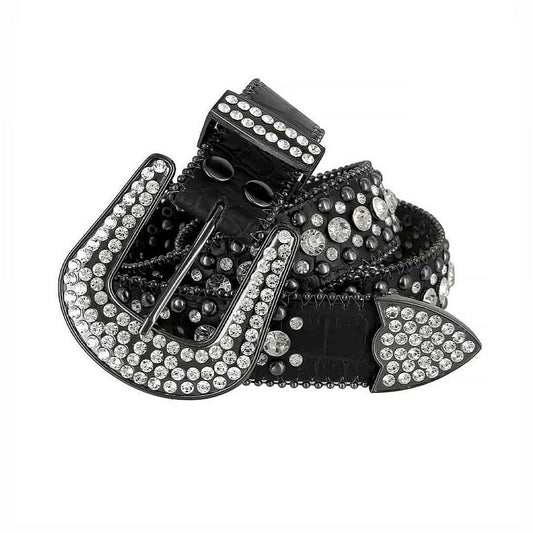 Black Strap with Crystal Studs Rhinestone Belt-Belts-The Rhinestone Belts