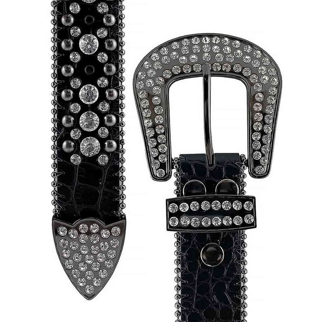 Black Strap with Crystal Studs Rhinestone Belt-Belts-The Rhinestone Belts