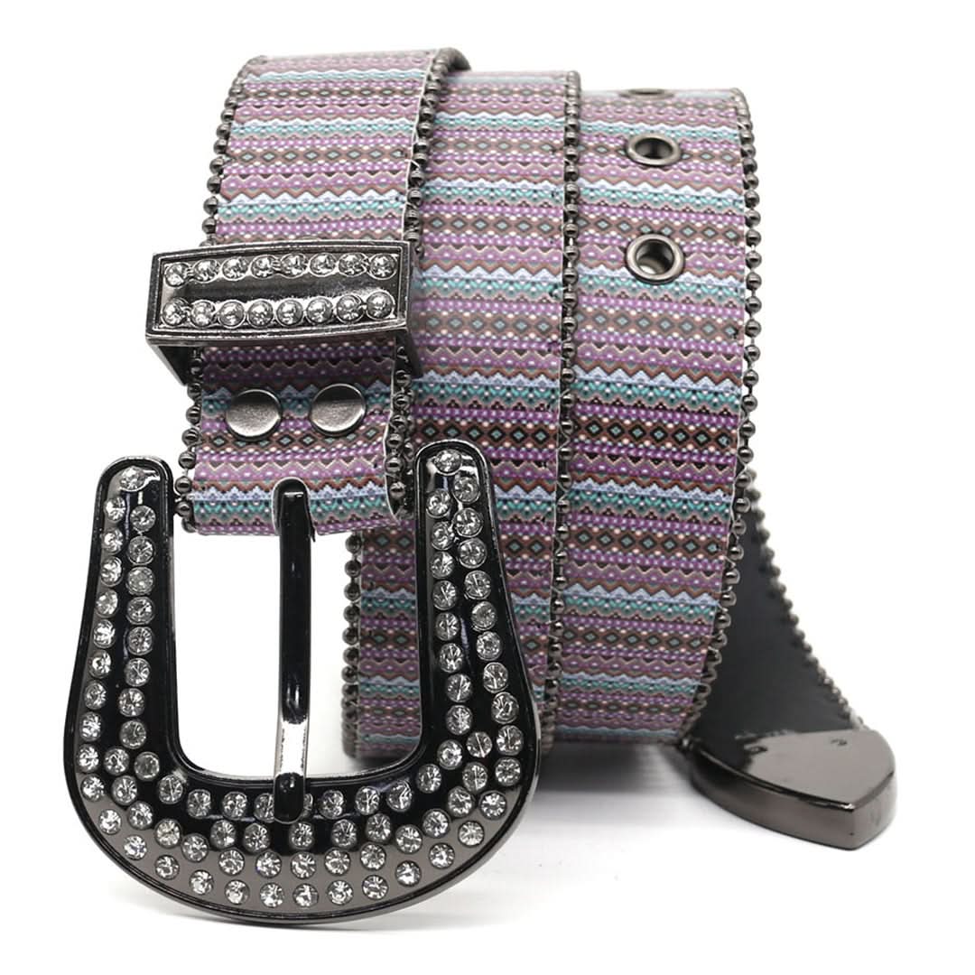 Engraved Buckle Angel Trbnch with White Studded Strap Rhinestone Belt-Belts-The Rhinestone Belts
