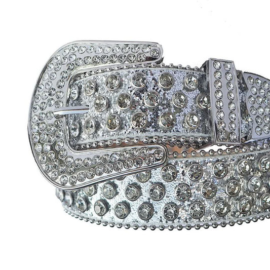 Diamond Rhinestones with Gray Glitter Strap Rhinestone Belt-Belts-The Rhinestone Belts