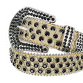Black Rhinestones with Beige Strap Rhinestone Belt-Belts-The Rhinestone Belts