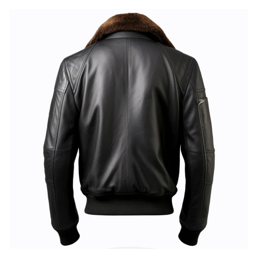 Men's Black B3 Pilot Bomber Lapel Leather Jacket