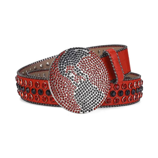 Globe Buckle with Red and Black Studs Rhinestone Belt-Belts-The Rhinestone Belts