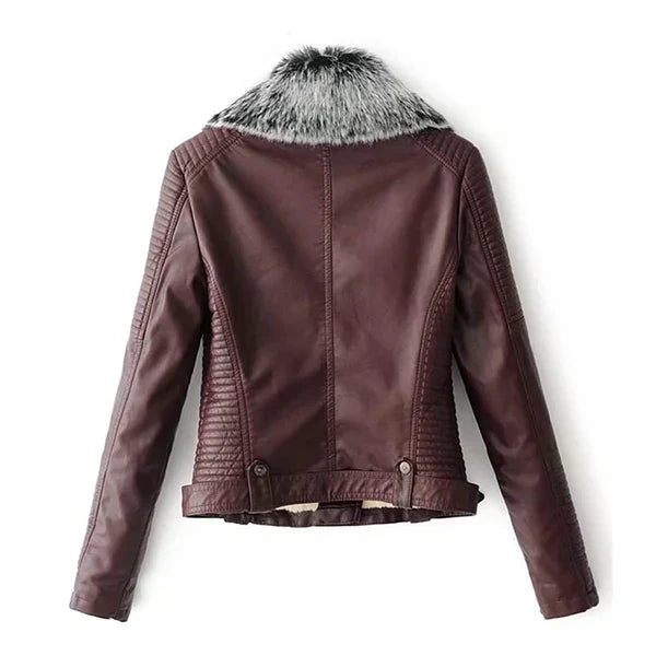 Women's Faux Fur Quilted Faux Shearling Moto Leather Jacket-Women Shearling Jacket-Wayne Leather Jackets