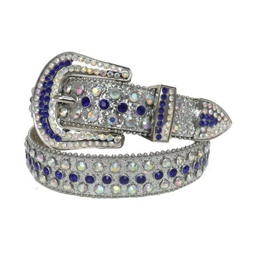 Blue and Chromatic Rhinestones with Silver Glitter Strap Rhinestone Belt-Belts-The Rhinestone Belts