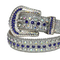 Blue and Chromatic Rhinestones with Silver Glitter Strap Rhinestone Belt-Belts-The Rhinestone Belts
