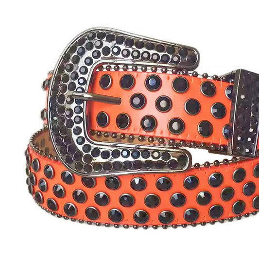 Black Rhinestones with Orange Strap Rhinestone Belt-Belts-The Rhinestone Belts