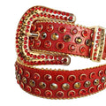 Red and Gold Rhinestones with Red Textured Strap Rhinestone Belt-Belts-The Rhinestone Belts