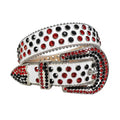 Black and Red Rhinestones with White Textured Strap Rhinestone Belt-Belts-The Rhinestone Belts
