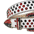 Black and Red Rhinestones with White Textured Strap Rhinestone Belt-Belts-The Rhinestone Belts