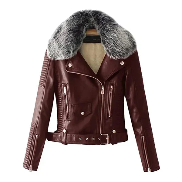 Women's Faux Fur Quilted Faux Shearling Moto Leather Jacket-Women Shearling Jacket-Wayne Leather Jackets