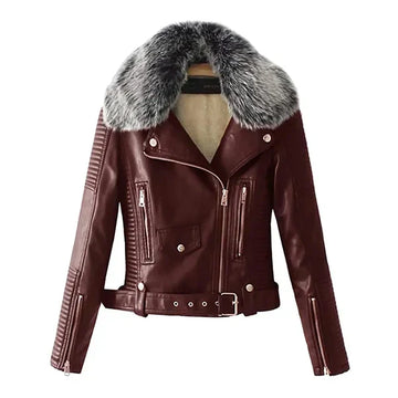 Women's Faux Fur Quilted Faux Shearling Moto Leather Jacket-Women Shearling Jacket-Wayne Leather Jackets