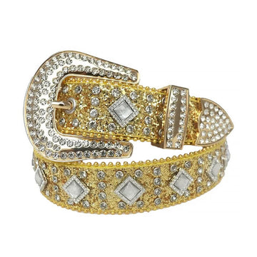 Diamond Rhinestones with Golden Glitter Strap Rhinestone Belt-Belts-The Rhinestone Belts