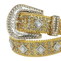 Diamond Rhinestones with Golden Glitter Strap Rhinestone Belt-Belts-The Rhinestone Belts
