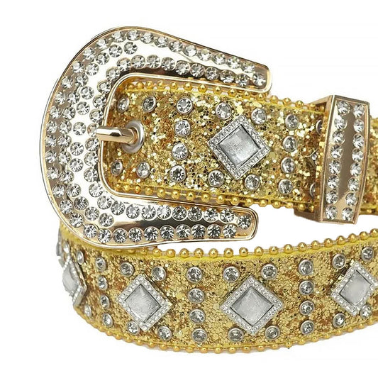 Diamond Rhinestones with Golden Glitter Strap Rhinestone Belt-Belts-The Rhinestone Belts