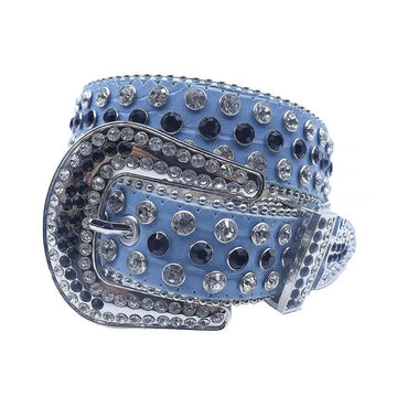 Diamond and Black Rhinestones with Blue Textured Strap Rhinestone Belt-Belts-The Rhinestone Belts