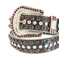 Red and Chromatic Rhinestones with Black Glitter Strap Rhinestone Belt-Belts-The Rhinestone Belts